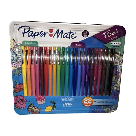 Paper Mate Flair Color Felt Tip Pens 22 Medium Point 0.7mm Sunday Brunch Scented - Picture 1 of 4